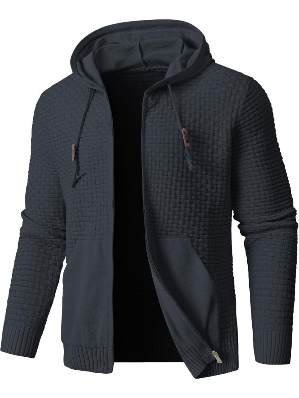 Men's Full Zip Hooded Cardigan Sweater with Pockets - Cozy Layering Essential